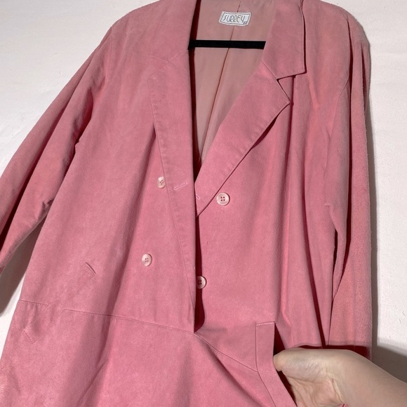 Vintage Surrey Bubblegum Pink Double Breasted Long Sleeve Faux Suede Midi Dress - Picture 6 of 16